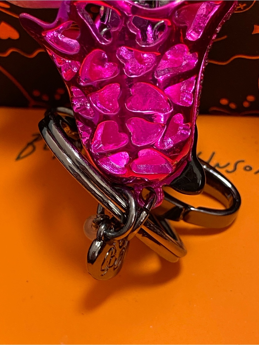 Betsey Johnson Hot Pink Crystal Ghost Cat NIB Keychain with Black Tassel - Picture 10 of 14